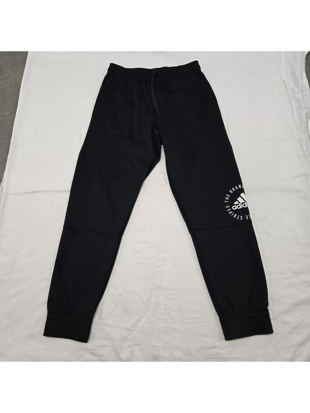 EUC Men's MEDIUM Adidas Tracksuit Zip Up Hoodie Joggers Black White Logo Running
